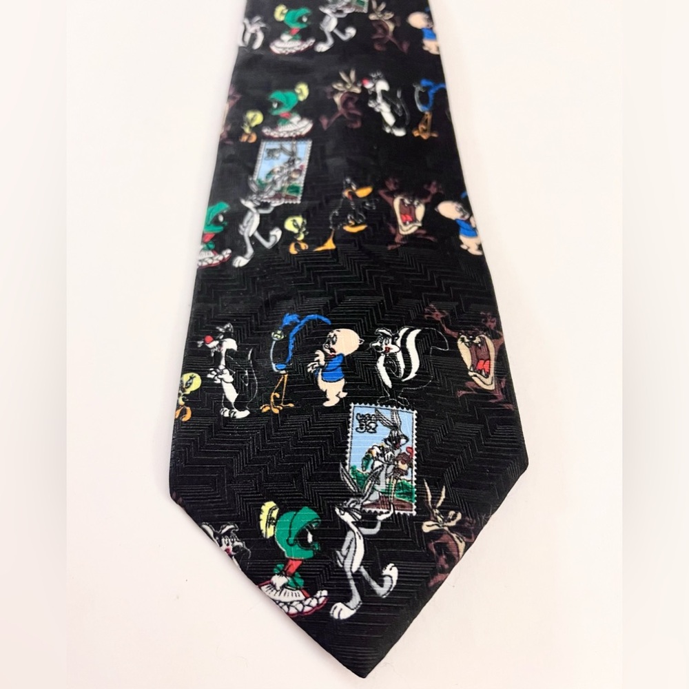 Vintage 90s Looney Tunes USPS “Stamp Collection” Necktie, Made in the U.S.A.